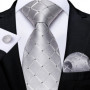New Sliver Grey Plaid Striped Ties for Men 150cm Business Wedding Neck Tie Pocket Square Cufflinks Party Accessories