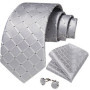 New Sliver Grey Plaid Striped Ties for Men 150cm Business Wedding Neck Tie Pocket Square Cufflinks Party Accessories