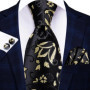 Hi-Tie Floral Black Solid New Design 2023 New Fashion Brand Tie for Men Wedding Party Necktie Handky Cufflinks Gift Wholesale