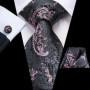 Hi-Tie Floral Black Solid New Design 2023 New Fashion Brand Tie for Men Wedding Party Necktie Handky Cufflinks Gift Wholesale