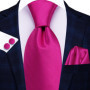 Hi-Tie Solid Hot Pink Mens Fashion Necktie Handkerchief Cufflink for Tuxedo Accessory Classic Luxury Tie for Man Wedding Party