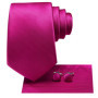 Hi-Tie Solid Hot Pink Mens Fashion Necktie Handkerchief Cufflink for Tuxedo Accessory Classic Luxury Tie for Man Wedding Party