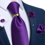 Pruple Red Blue Solid Men's Ties 8cm Wide Silk Neck Tie For Wedding Party Men Accessories Pocket Square Cufflinks Brooch Pin