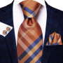 Hi-Tie Mens Necktie Luxury Orange Blue Novelty Wedding Tie For Men Hanky Cufflink Gift Tie Set Business Party Dropshipping
