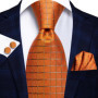 Hi-Tie Mens Necktie Luxury Orange Blue Novelty Wedding Tie For Men Hanky Cufflink Gift Tie Set Business Party Dropshipping