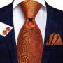Hi-Tie Mens Necktie Luxury Orange Blue Novelty Wedding Tie For Men Hanky Cufflink Gift Tie Set Business Party Dropshipping