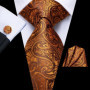 Hi-Tie Mens Necktie Luxury Orange Blue Novelty Wedding Tie For Men Hanky Cufflink Gift Tie Set Business Party Dropshipping
