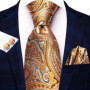 Hi-Tie Mens Necktie Luxury Orange Blue Novelty Wedding Tie For Men Hanky Cufflink Gift Tie Set Business Party Dropshipping