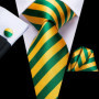 Hi-Tie Yellow Green Striped Silk Wedding Tie For Men Fashion Design Handky Cufflink Set For Men Necktie Business Party Dropship