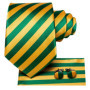 Hi-Tie Yellow Green Striped Silk Wedding Tie For Men Fashion Design Handky Cufflink Set For Men Necktie Business Party Dropship