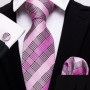 Barry.Wang Jacquard Check Silk Mens Tie Pocket Sqaure Cufflinks Set Lattice Plaid Necktie For Male Wedding Business Party Gift