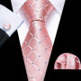Barry.Wang Jacquard Check Silk Mens Tie Pocket Sqaure Cufflinks Set Lattice Plaid Necktie For Male Wedding Business Party Gift