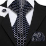 Barry.Wang Jacquard Check Silk Mens Tie Pocket Sqaure Cufflinks Set Lattice Plaid Necktie For Male Wedding Business Party Gift