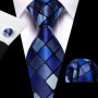Barry.Wang Jacquard Check Silk Mens Tie Pocket Sqaure Cufflinks Set Lattice Plaid Necktie For Male Wedding Business Party Gift