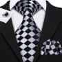 Barry.Wang Jacquard Check Silk Mens Tie Pocket Sqaure Cufflinks Set Lattice Plaid Necktie For Male Wedding Business Party Gift