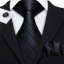 Barry.Wang Jacquard Check Silk Mens Tie Pocket Sqaure Cufflinks Set Lattice Plaid Necktie For Male Wedding Business Party Gift