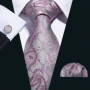 Barry.Wang Jacquard Check Silk Mens Tie Pocket Sqaure Cufflinks Set Lattice Plaid Necktie For Male Wedding Business Party Gift