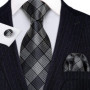 Barry.Wang Jacquard Check Silk Mens Tie Pocket Sqaure Cufflinks Set Lattice Plaid Necktie For Male Wedding Business Party Gift