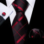 Barry.Wang Jacquard Check Silk Mens Tie Pocket Sqaure Cufflinks Set Lattice Plaid Necktie For Male Wedding Business Party Gift