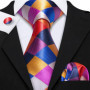 Barry.Wang Jacquard Check Silk Mens Tie Pocket Sqaure Cufflinks Set Lattice Plaid Necktie For Male Wedding Business Party Gift