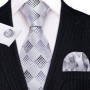 Barry.Wang Jacquard Check Silk Mens Tie Pocket Sqaure Cufflinks Set Lattice Plaid Necktie For Male Wedding Business Party Gift
