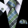 Barry.Wang Jacquard Check Silk Mens Tie Pocket Sqaure Cufflinks Set Lattice Plaid Necktie For Male Wedding Business Party Gift