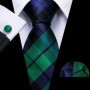 Barry.Wang Jacquard Check Silk Mens Tie Pocket Sqaure Cufflinks Set Lattice Plaid Necktie For Male Wedding Business Party Gift