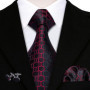 Barry.Wang Jacquard Check Silk Mens Tie Pocket Sqaure Cufflinks Set Lattice Plaid Necktie For Male Wedding Business Party Gift