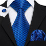 Barry.Wang Jacquard Check Silk Mens Tie Pocket Sqaure Cufflinks Set Lattice Plaid Necktie For Male Wedding Business Party Gift