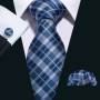 Barry.Wang Jacquard Check Silk Mens Tie Pocket Sqaure Cufflinks Set Lattice Plaid Necktie For Male Wedding Business Party Gift