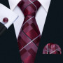 Barry.Wang Jacquard Check Silk Mens Tie Pocket Sqaure Cufflinks Set Lattice Plaid Necktie For Male Wedding Business Party Gift