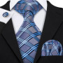 Barry.Wang Jacquard Check Silk Mens Tie Pocket Sqaure Cufflinks Set Lattice Plaid Necktie For Male Wedding Business Party Gift