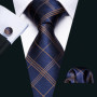 Barry.Wang Jacquard Check Silk Mens Tie Pocket Sqaure Cufflinks Set Lattice Plaid Necktie For Male Wedding Business Party Gift
