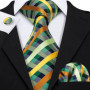 Barry.Wang Jacquard Check Silk Mens Tie Pocket Sqaure Cufflinks Set Lattice Plaid Necktie For Male Wedding Business Party Gift