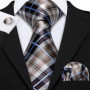 Barry.Wang Jacquard Check Silk Mens Tie Pocket Sqaure Cufflinks Set Lattice Plaid Necktie For Male Wedding Business Party Gift