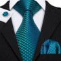 Barry.Wang Jacquard Check Silk Mens Tie Pocket Sqaure Cufflinks Set Lattice Plaid Necktie For Male Wedding Business Party Gift