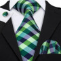 Barry.Wang Jacquard Check Silk Mens Tie Pocket Sqaure Cufflinks Set Lattice Plaid Necktie For Male Wedding Business Party Gift