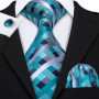 Barry.Wang Jacquard Check Silk Mens Tie Pocket Sqaure Cufflinks Set Lattice Plaid Necktie For Male Wedding Business Party Gift