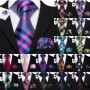 Barry.Wang Jacquard Check Silk Mens Tie Pocket Sqaure Cufflinks Set Lattice Plaid Necktie For Male Wedding Business Party Gift