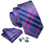 Barry.Wang Jacquard Check Silk Mens Tie Pocket Sqaure Cufflinks Set Lattice Plaid Necktie For Male Wedding Business Party Gift