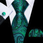 Dark Green Paisley Floral Jacquard tie Office tie for Men's Pocket Square Cufflinks Set Necktie Casual Wedding Gift