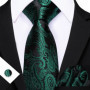 Dark Green Paisley Floral Jacquard tie Office tie for Men's Pocket Square Cufflinks Set Necktie Casual Wedding Gift