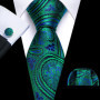 Dark Green Paisley Floral Jacquard tie Office tie for Men's Pocket Square Cufflinks Set Necktie Casual Wedding Gift