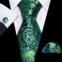 Dark Green Paisley Floral Jacquard tie Office tie for Men's Pocket Square Cufflinks Set Necktie Casual Wedding Gift