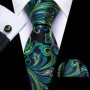 Dark Green Paisley Floral Jacquard tie Office tie for Men's Pocket Square Cufflinks Set Necktie Casual Wedding Gift