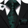 Dark Green Paisley Floral Jacquard tie Office tie for Men's Pocket Square Cufflinks Set Necktie Casual Wedding Gift