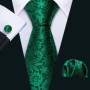 Dark Green Paisley Floral Jacquard tie Office tie for Men's Pocket Square Cufflinks Set Necktie Casual Wedding Gift