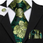 Dark Green Paisley Floral Jacquard tie Office tie for Men's Pocket Square Cufflinks Set Necktie Casual Wedding Gift