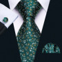 Dark Green Paisley Floral Jacquard tie Office tie for Men's Pocket Square Cufflinks Set Necktie Casual Wedding Gift
