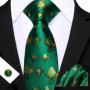 Dark Green Paisley Floral Jacquard tie Office tie for Men's Pocket Square Cufflinks Set Necktie Casual Wedding Gift